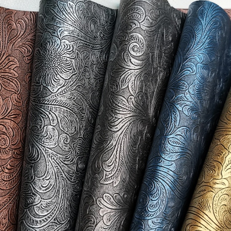 Spunlace Bottom Embossed Phoenix Tail Flower Pvc Artificial Leather Packaging Gift Box Wall Decoration Leather Fabric DIY Yellow Cowhide