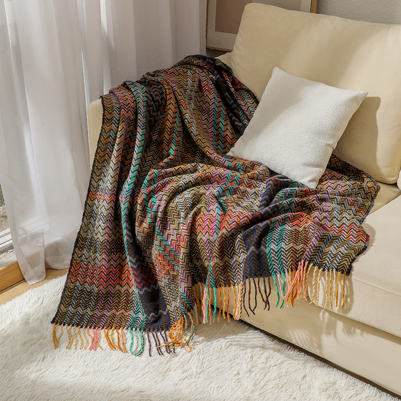 Picture of Sofa Blanket, Throw Blanket, Air Conditioning Blanket, Wavy Ethnic Style Woven Bed Sheets, Sofa Towel, Tablecloth, Summer Blanket