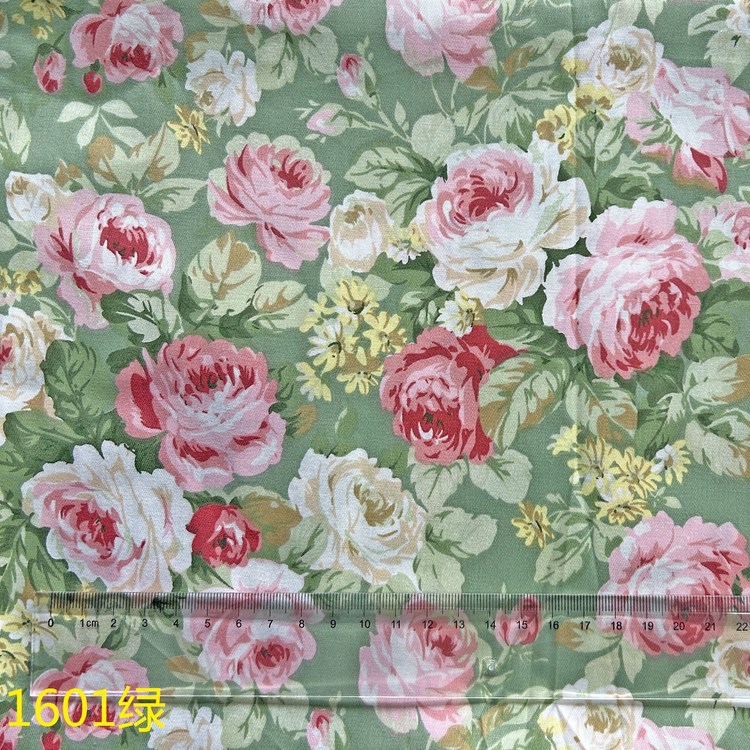 133*72 Pure Cotton Twill Printed Fabric Rose Green Large Flower Spring Breath Home Wear Dress Pajamas Fabric