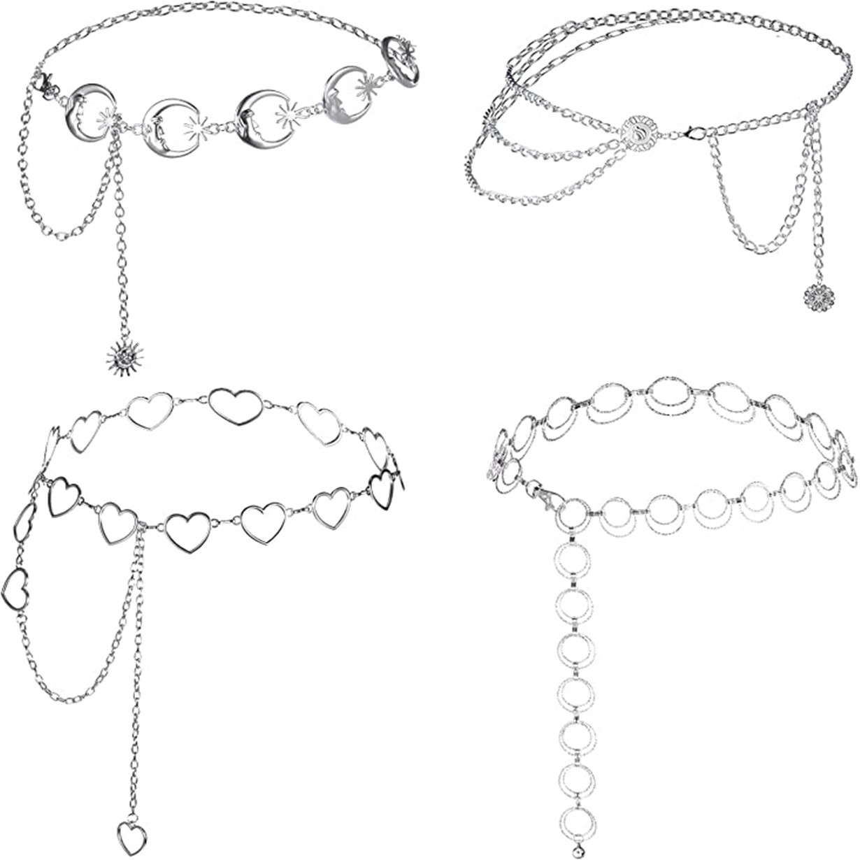 European and American Cross-Border Jewelry Fashion Love Waist Chain Women's Retro Metal Moon Star Pendant Body Chain Manufacturer Sales