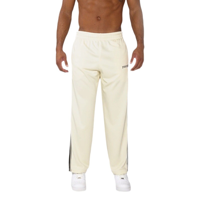 Black and White Ribbon Stitching Casual Pants Men's Striped Embroidered Street Fitness Sports Pants Teenager Straight Pants