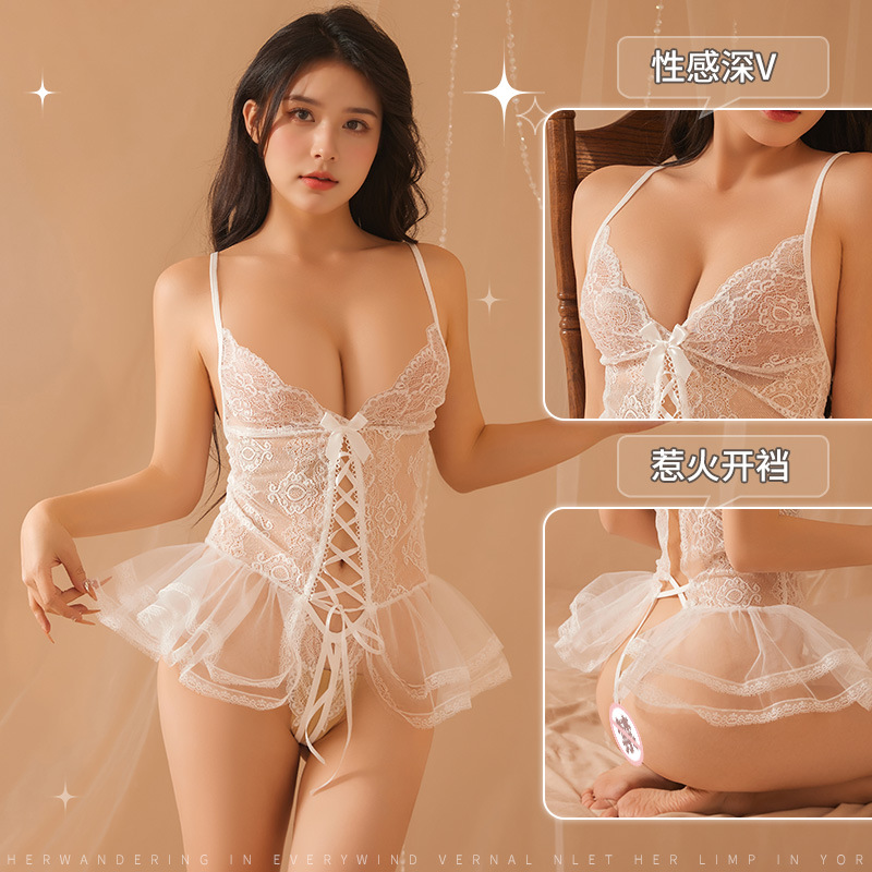 Sexy lingerie lace nightdress sexy open strap temptation hot passion free off uniform suit pure desire mesh