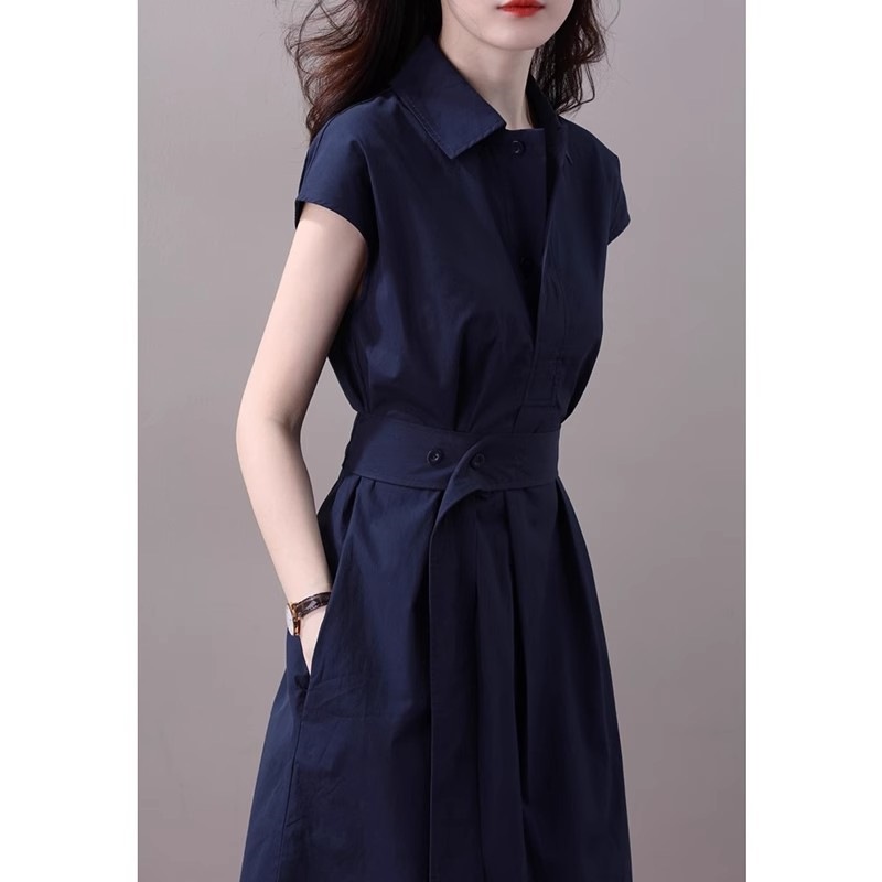 French Style Polo Collar Shirt dress Women's Summer 2024 New Style Tight Waist Elegant Goddess Style Shirt Skirt