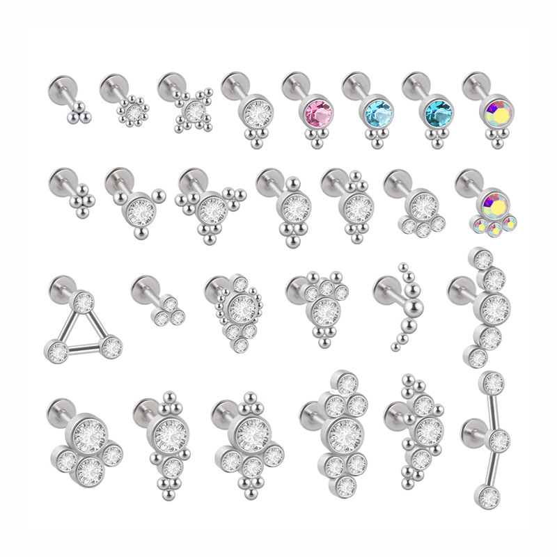 New cross-border inner tooth lip nail rod ear bone nail 16G stainless steel piercing ear nail micro-inlaid zircon foreign trade jewelry