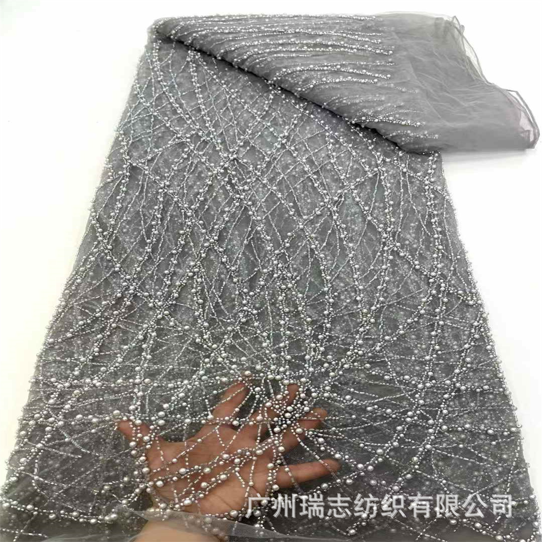Curved Line Bead Tube Embroidery Dress Wedding Dress Fabric Beads Sequin Lace Fabric Lace Fabric