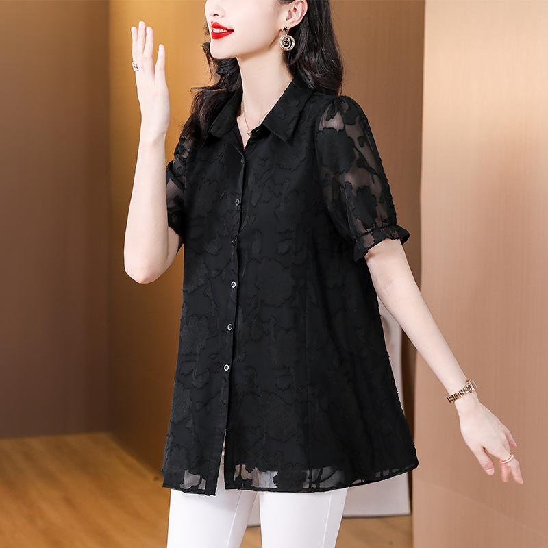 Real shot 2024 summer new chiffon top foreign style chubby girl plus size women's loose shirt