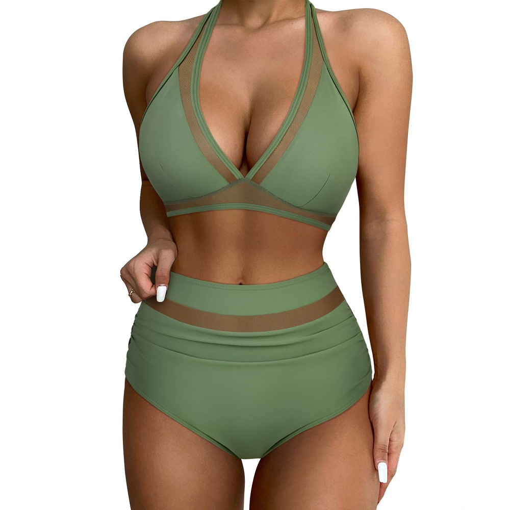 2024 European and American one-piece swimsuit sexy hollow solid color bikini swimsuit cross-border foreign trade mesh perspective Amazon