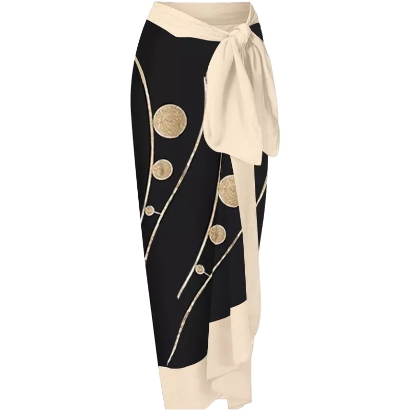 2023 New Style Conservative European and American French Printed One-piece Swimsuit Women's V-neck Chiffon Skirt Two-piece Swimsuit