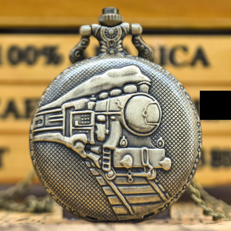 Picture of Train head large three-dimensional retro pocket watch cross-border wholesale bronze decorative hanging watch travel commemorative necklace flip cover