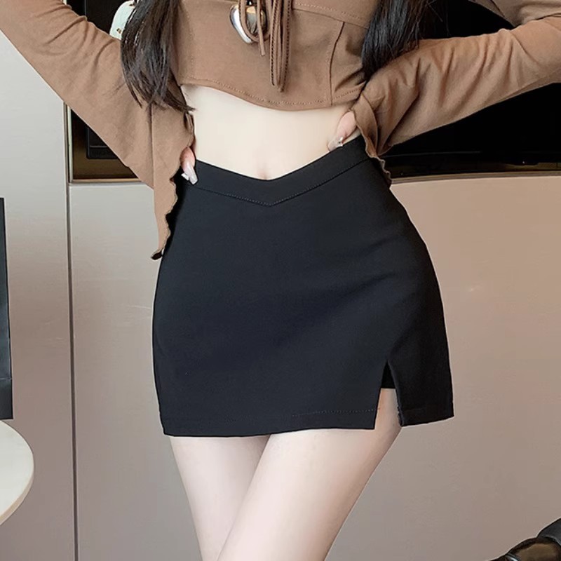 2024 Spring and Summer Black A-Line Slit Skirt Women's Hot Girl Hip Skirt High Waist Slim Sexy Slim Skirt
