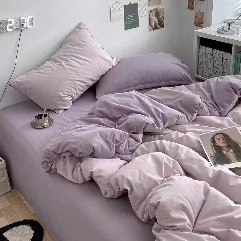Picture of Washed Cotton Bed Sheet Four-Piece Set, Fresh Style Duvet Cover, Simple Ins Student Dormitory Three-Piece Duvet Cover Set
