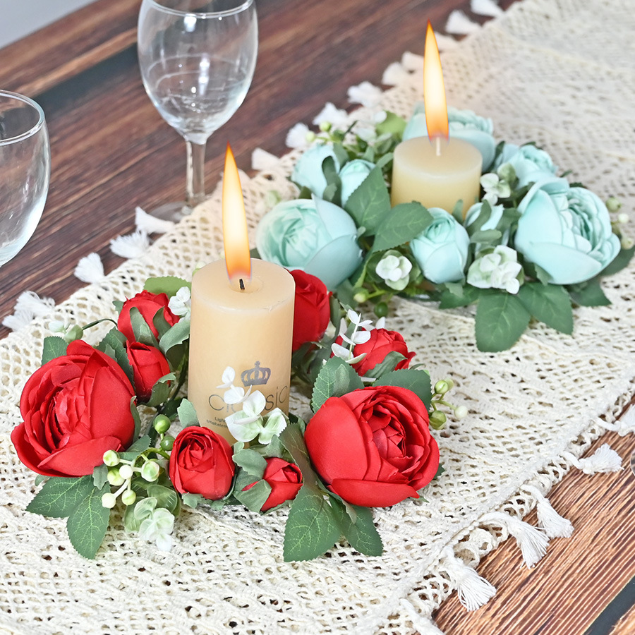 Cross border hot sale candle wreath peony wreath valentine rose table party decoration candle holder wreath