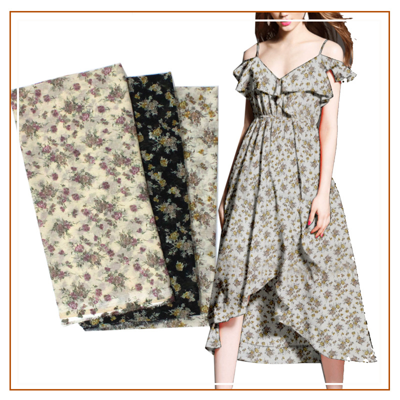 Chiffon Wrinkle Printed Fabric dress Slip Skirt Skirt Women's Small Shirt Sunscreen Clothing Small Floral Semi-transparent Fabric
