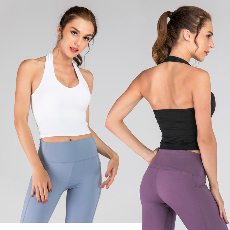 New Yoga Vest for Women, Halter, Beautiful Straps, Chest Pads, Push-Up Fitness Tops, High-Waisted Stomach-Covering Dance Training Clothes