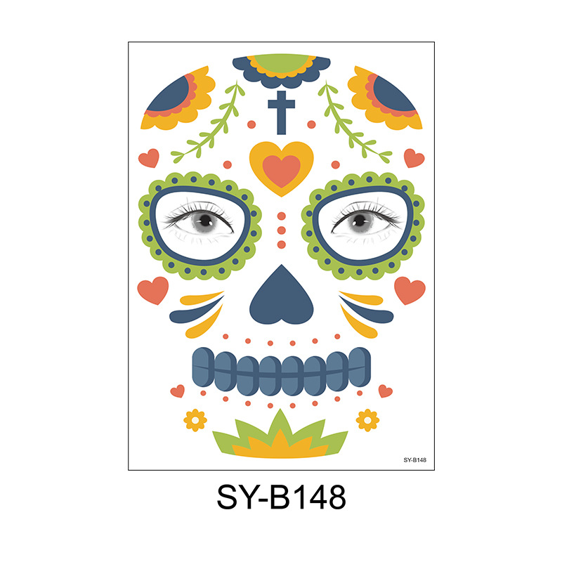 Picture of Cross-Border Waterproof and Sweat-Proof Day of the Dead Masquerade Funny Makeup Temporary Stickers Halloween Face Tattoo Stickers