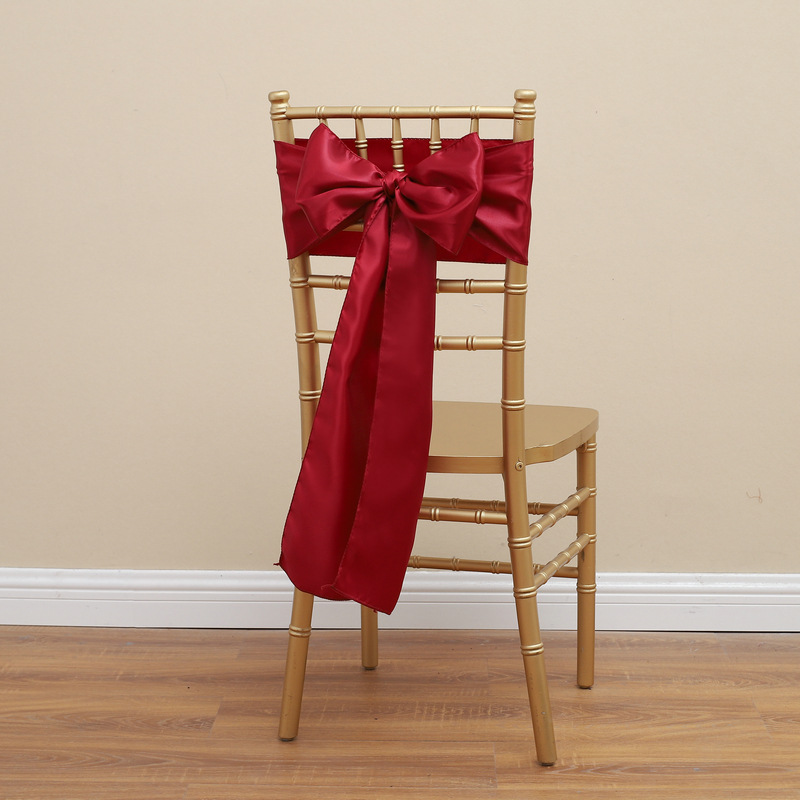 Picture of Chair Cover Bow Tie Hotel Wedding High-end Light Luxury Red Chair Back Flower Decoration Satin Diding Ribbon