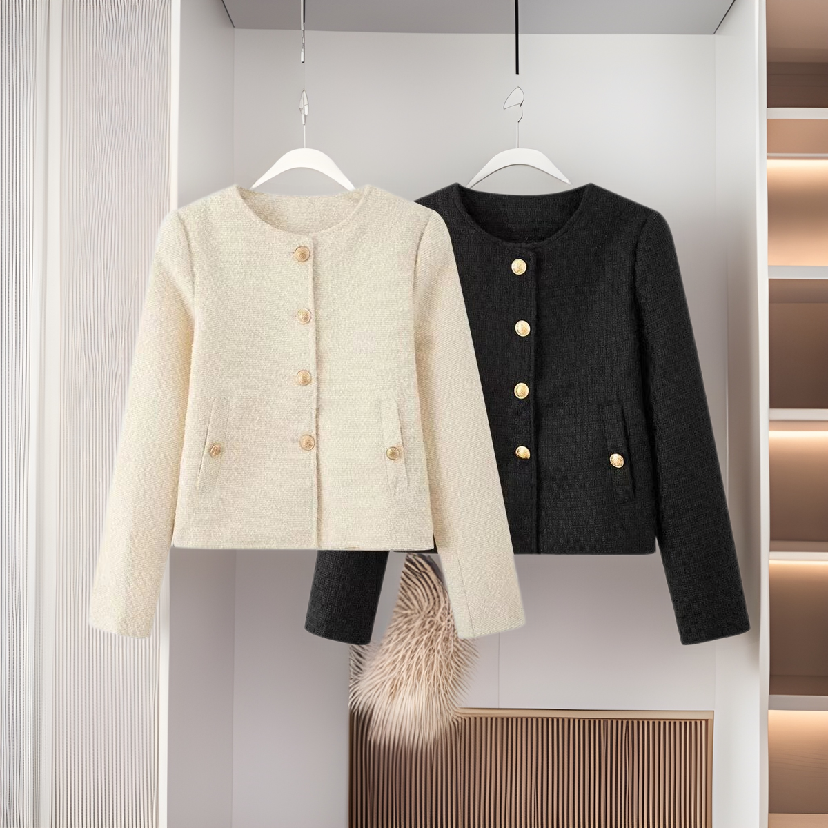 2024 autumn and winter new women's clothing texture autumn versatile round neck short jacket coat