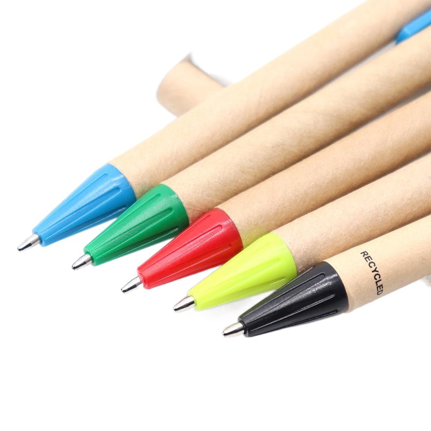 Kraft Paper Ballpoint Pen Bullet Tip Pen Paper Tube Pen Large Pen Clip Retractable Paper Rod Pen Advertising Pen Can Be Printed with Logo