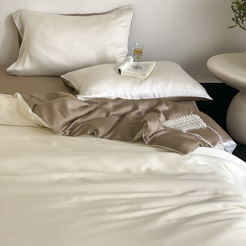Picture of Summer Light Luxury Solid Color Ice Silk Four-piece Set Class A Cool Bed Sheet Quilt Cover Dormitory Three-piece Set Bed Cover Gift for Hair 4