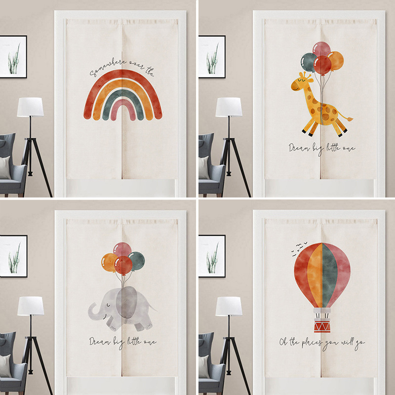 Children's Room Door Curtain Home Nordic Simple Cotton and Linen Bedroom Cabinet Shelter Curtain Dust-proof Art Partition Curtain Punch-free
