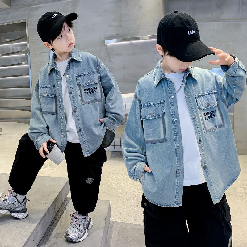 Boys spring Denim shirt coat 2025 new children's western style casual jacket windbreaker spring and autumn handsome
