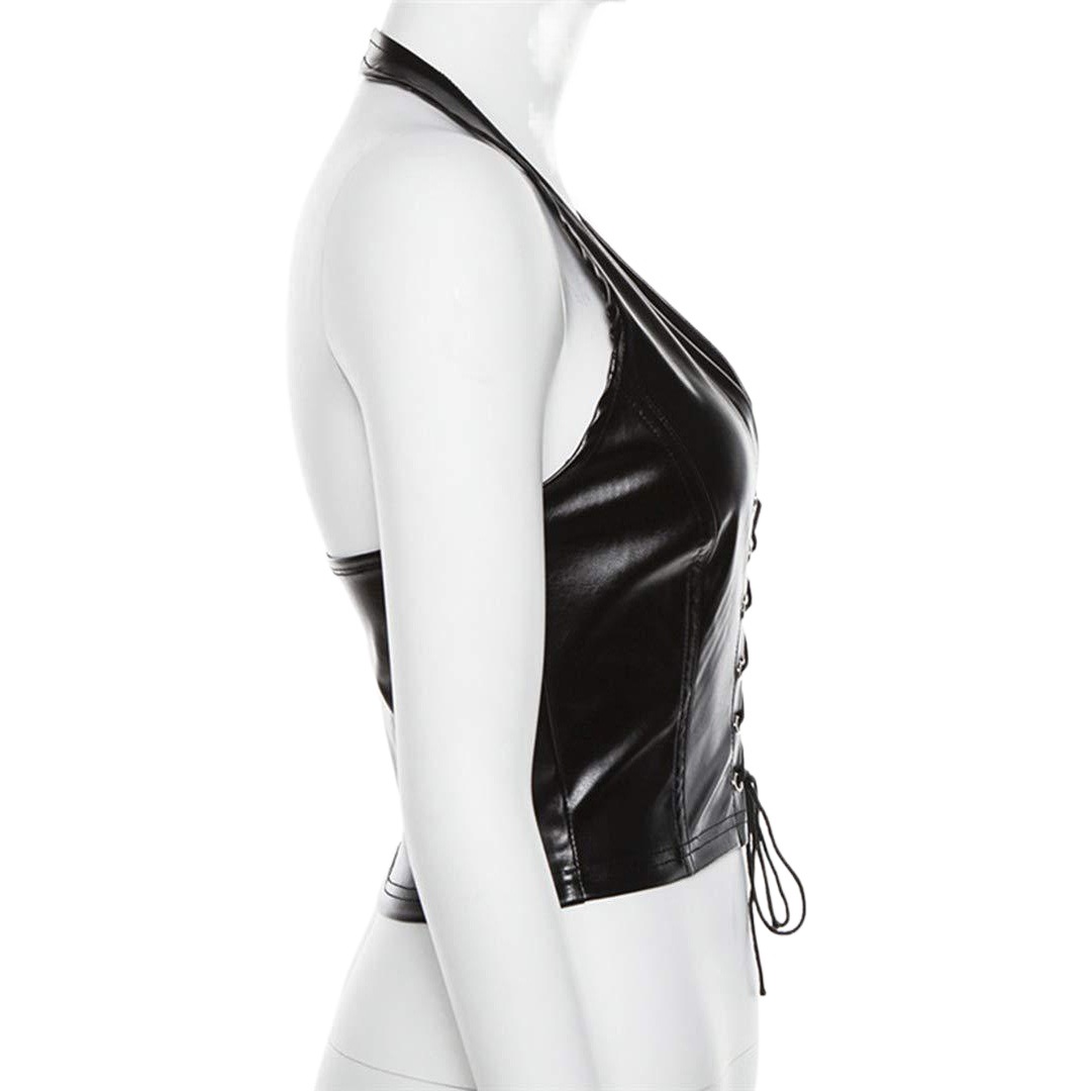 European and American INS style 2023 ballasted season new women's sexy lace-up sleeveless backless waist fashion slim vest