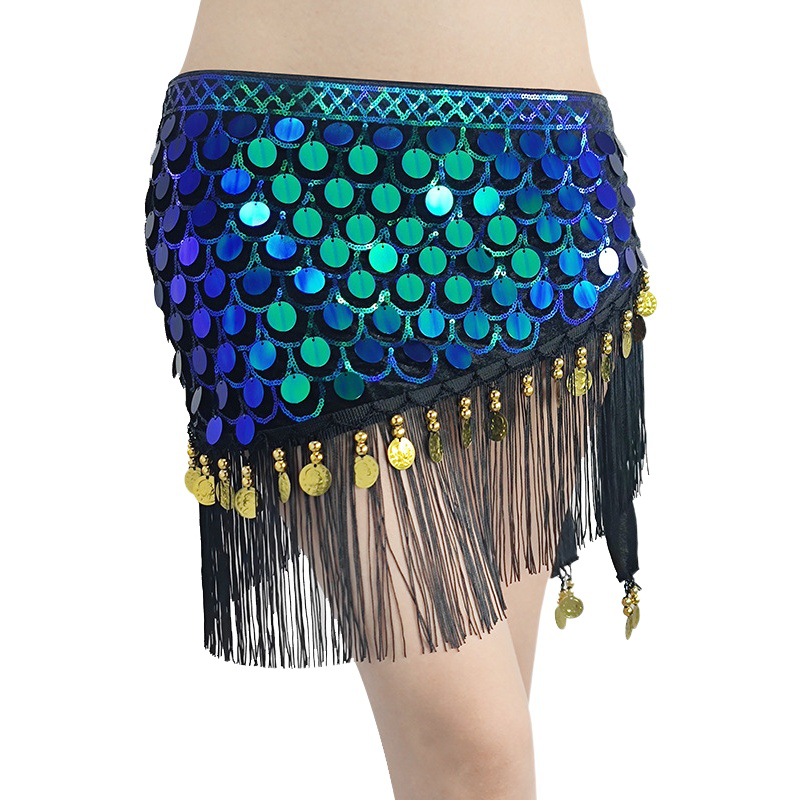 Halloween new belly dance beads sequins hip towel fish scale tassel waist belt dance performance