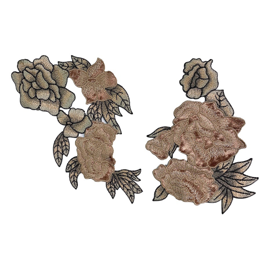 Fine thread velvet fabric applique embroidery peony flower cheongsam accessories embroidery cloth stickers sewing DIY three-dimensional size flower