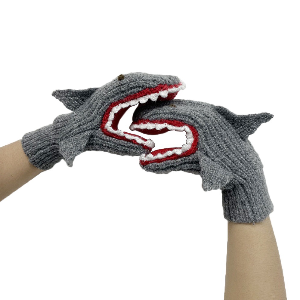 Amazon Independent Station AliExpress Autumn and Winter New 3D Christmas Shark Gloves Warm Mitte Knitted Gloves