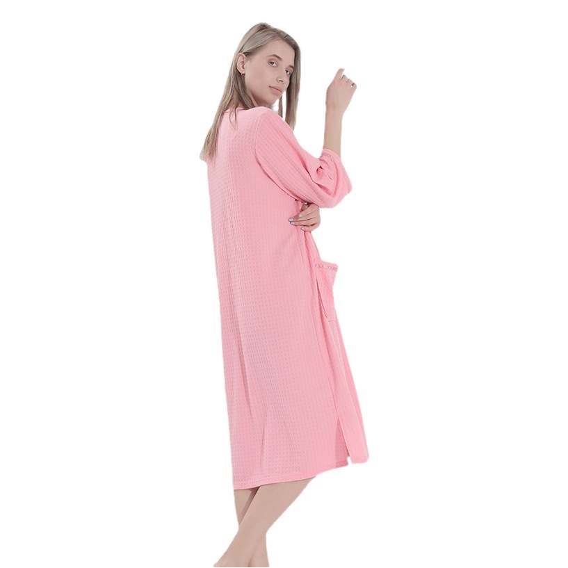 Spring and Summer Thin Women's Nightgown Mid-length Zipper Pajamas Women's Plus Fat Plus Fat Girl Home Clothes Wearable Bath Towel Women