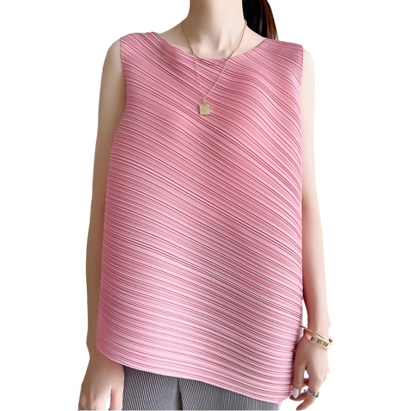 Women's T-shirt pleated red book explosions sleeveless loose summer Miyake irregular Joker jacket