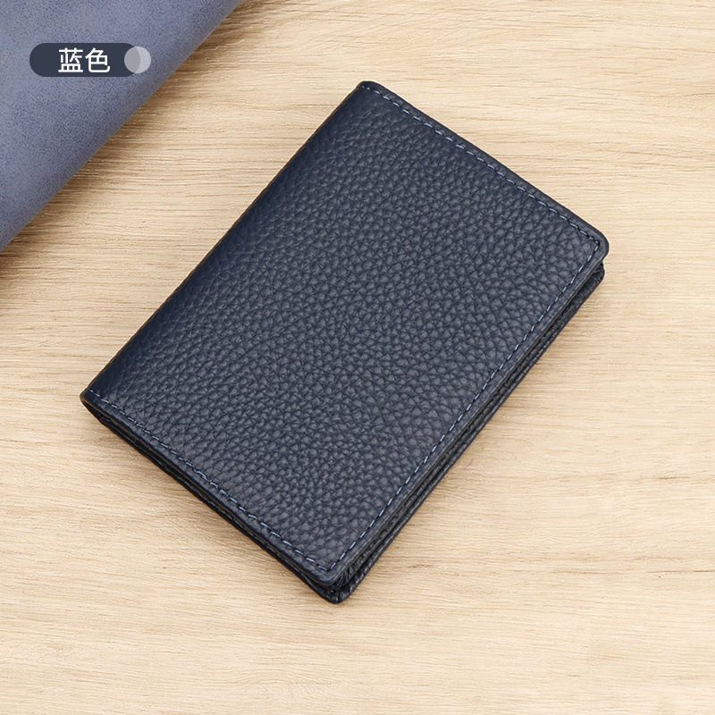 Picture of in stock wholesale genuine leather men's business card clip bag gift litchi pattern first layer cowhide business card holder 3302