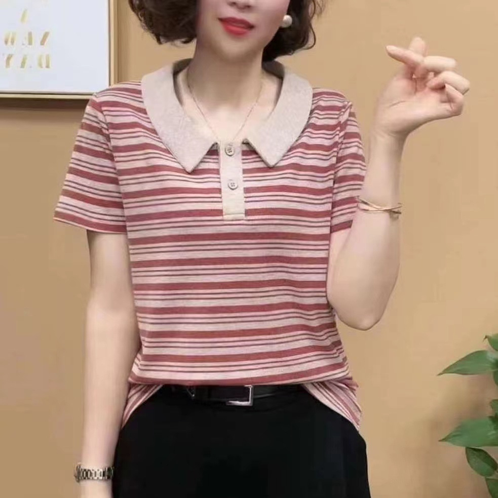Picture of Mother's Short-sleeved T-shirt Summer New Casual Top for Middle-aged Women Western Style Age-reducing Slimming Elegant Base Shirt