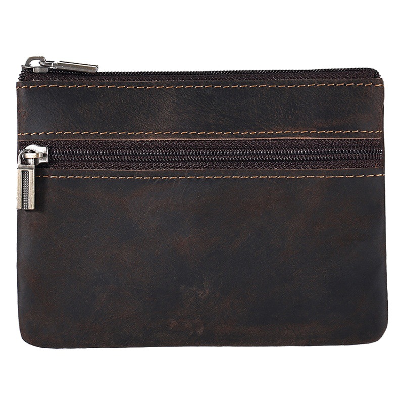 Cross-Border Crazy Horse Leather Short Small Wallet Card Holder Lightweight Portable Coin Cash Storage Bag Genuine Leather Retro Coin Purse