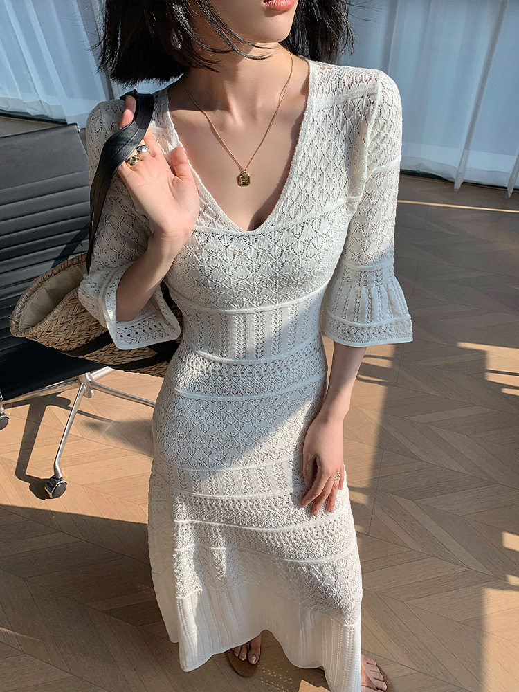 2025 Spring and Summer New Elegant Long Skirt French Style Long Skirt Yujie Cut Out Unique Niche Design Dress
