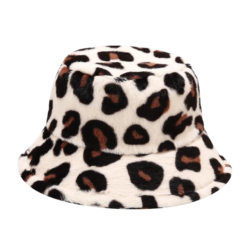 Hat Women's Autumn and Winter New Casual All-match Leopard Print Fleece-lined Thickened Windproof Fisherman Cap Popular Net Warm Pot Cap Trendy