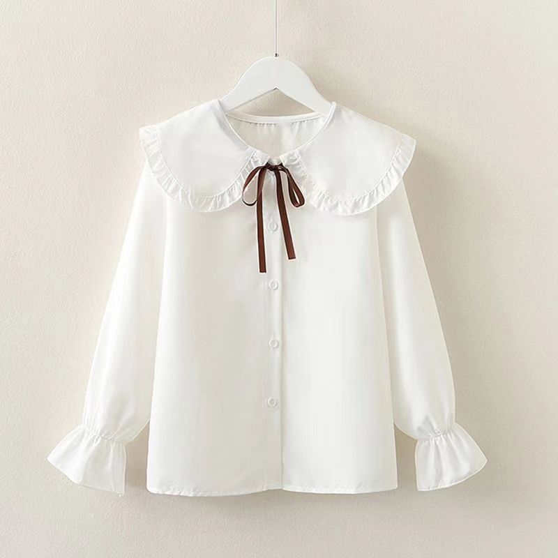 Picture of Girls' Spring and Autumn Shirt New Korean Style Foreign Style Long Sleeve White Shirt Children's Lace Doll Collar Base Top Trendy
