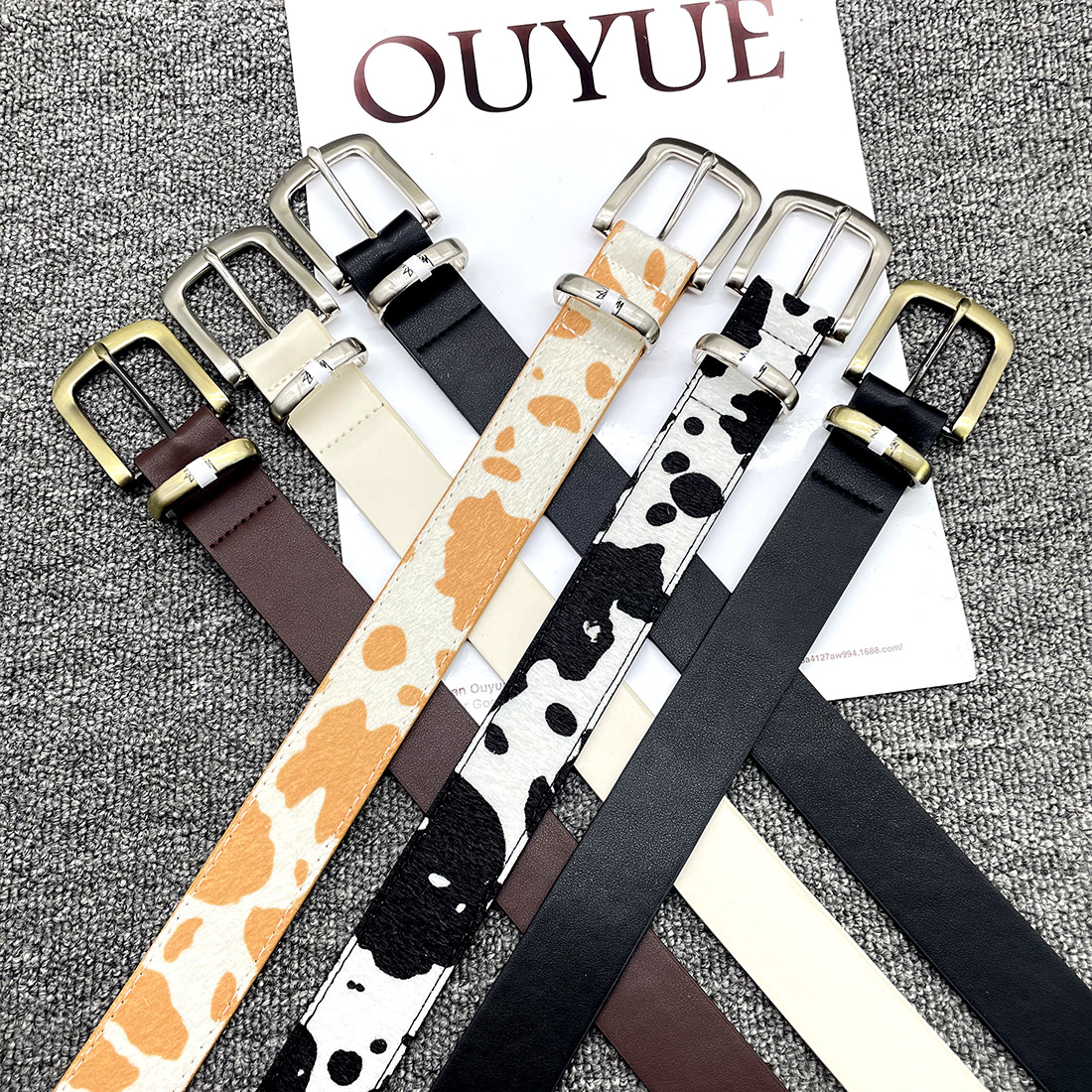 Stu-Style Cow and Horse Hair Handmade Niche Texture Belt with Metal Letter Accessory, Simple Vibe Style