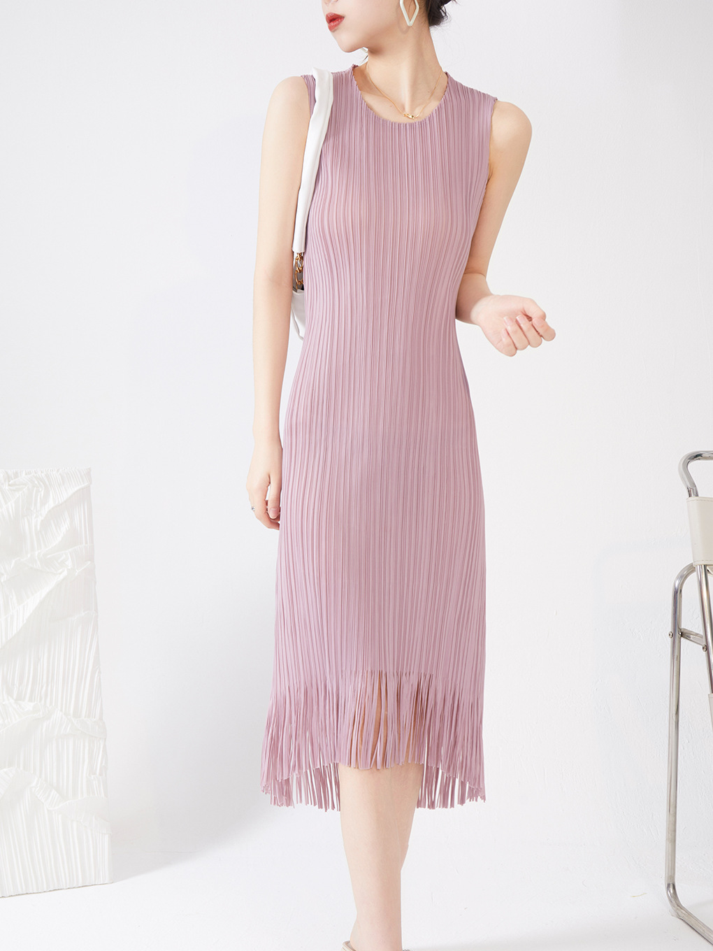 Miyake All-match dress Summer Women's High-end Sense Lifetime Tassel Hem Von Skirt Sleeveless Pleated Skirt Dresses
