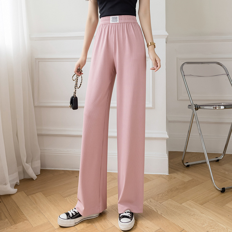 Picture of Ice Silk Tooth Label Strip Wide Leg Pants Casual Pants Pants Spring and Summer New Women's Weaving Label Waist High Waist Pants Slim and Sag Y