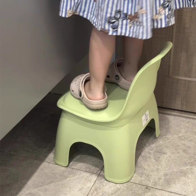 Picture of Stool small short stool backrest home cute children's plastic shoe changing stool toilet bathroom bath small bench chair
