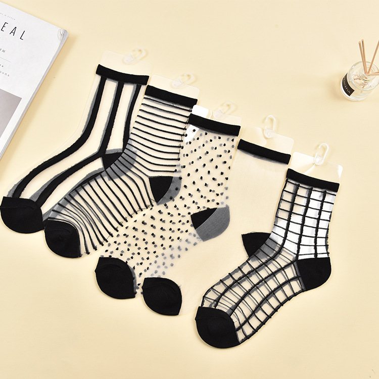Spring and summer thin glass stockings transparent fashion ladies plaid crystal socks women socks sexy socks manufacturers wholesale