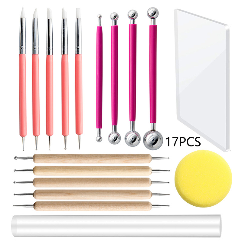 Cross-border stone clay tools 17 suit acrylic bar rolling pin mud plate silicone drill pen