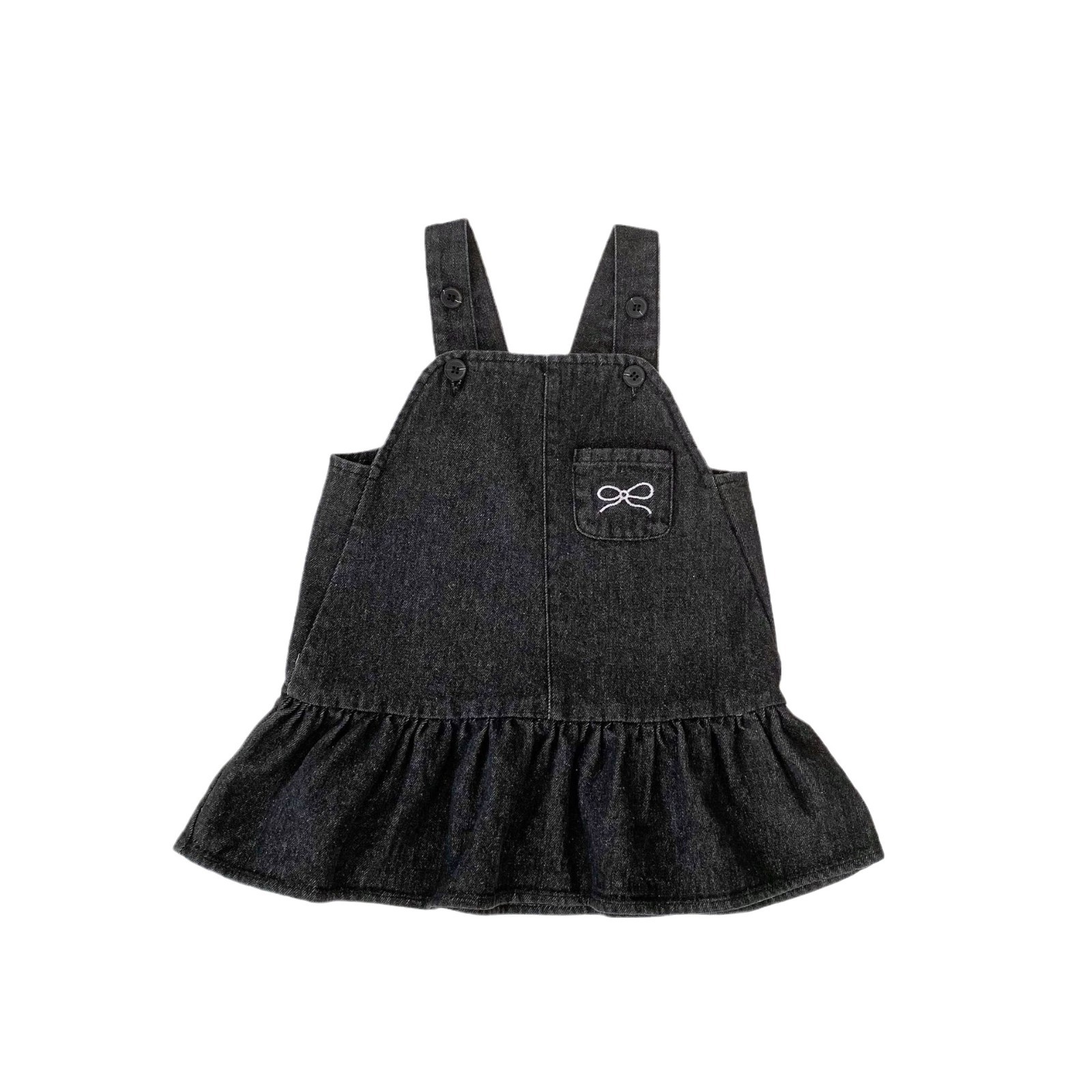 Picture of 2025 Spring Girls Denim dress New All-match Bow Strap Denim Skirt Lapel Base Two-piece Set