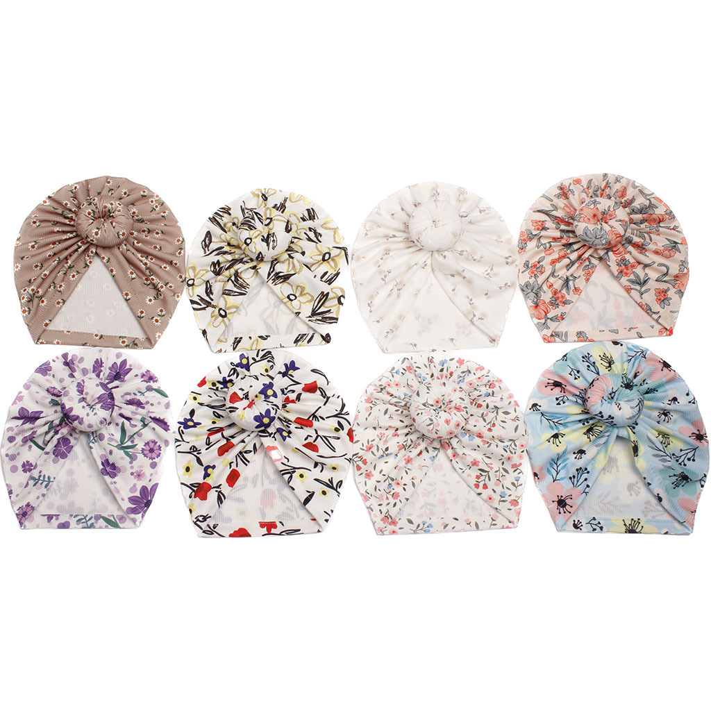 Picture of New European and American Floral Children's Hats, Printed Donut Baby Indian Pullover Hats, Four-Season Baby Turban Hats