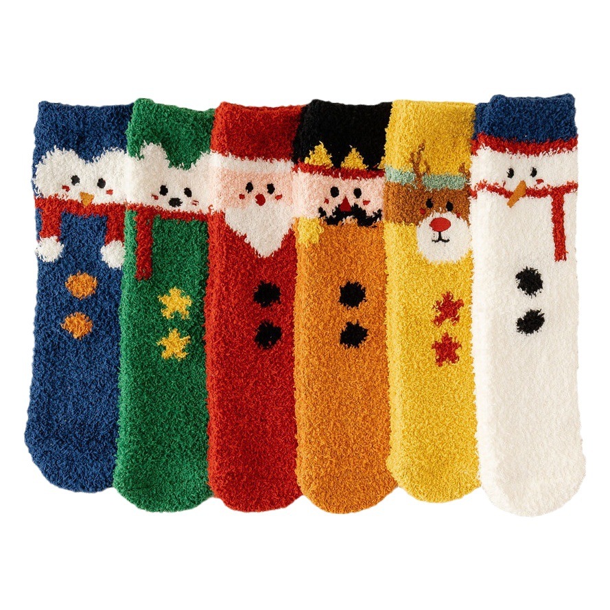 Cartoon Non-Shedding Christmas Socks, Autumn and Winter Mid-Calf Christmas Socks, Thickeneded Half-Velvet Home Socks for Women, Soft and Warm