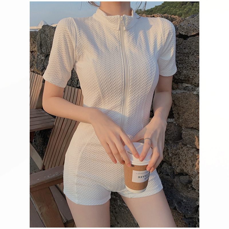 Women's one-piece swimsuit solid color simple fashion slim fit slim conservative boxer swimsuit beach resort swimsuit