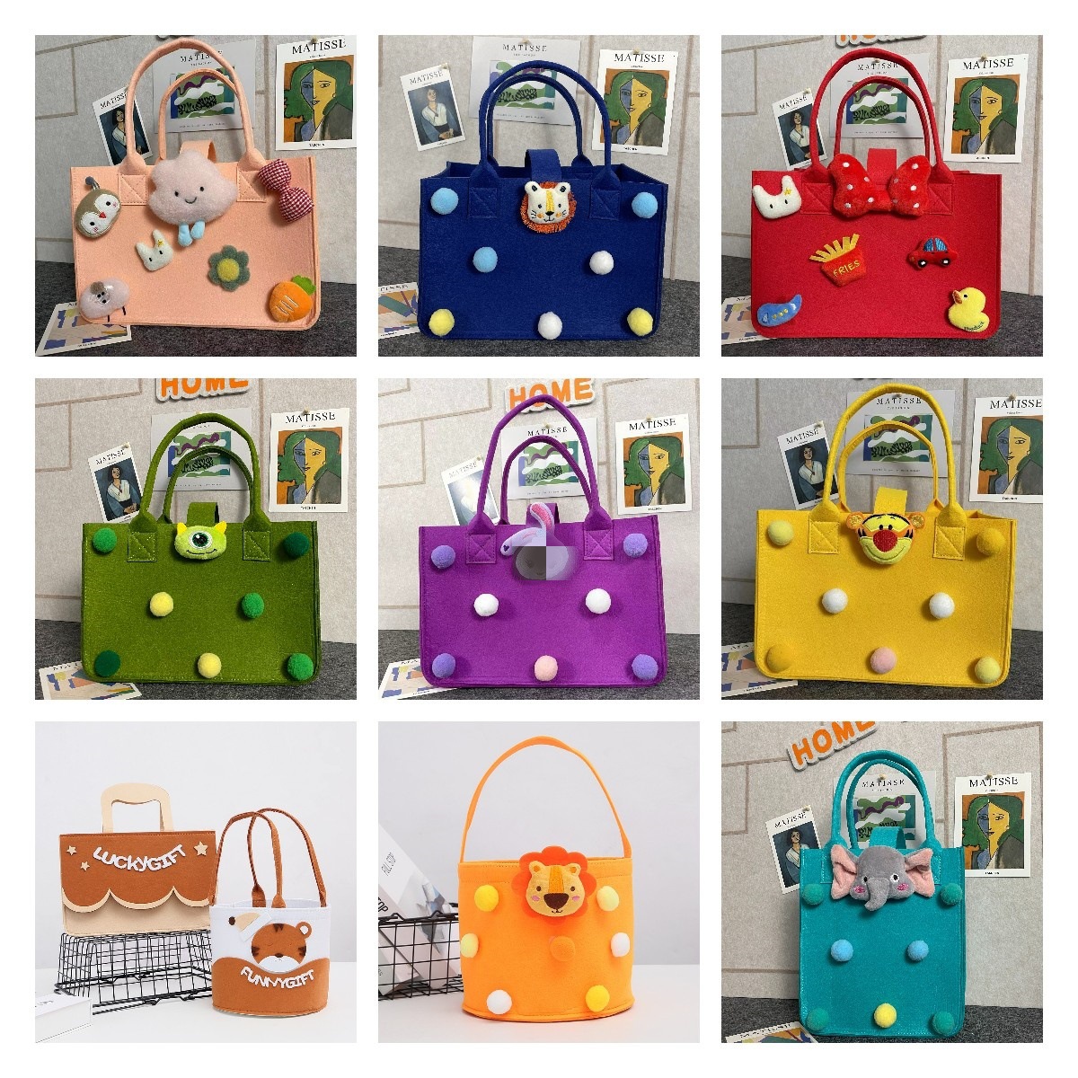 Felt Bag Custom Accompanying Gift Cartoon Felt Handbag One-year-old Hundred-day Banquet Handmade Felt Handbag Gift Bag