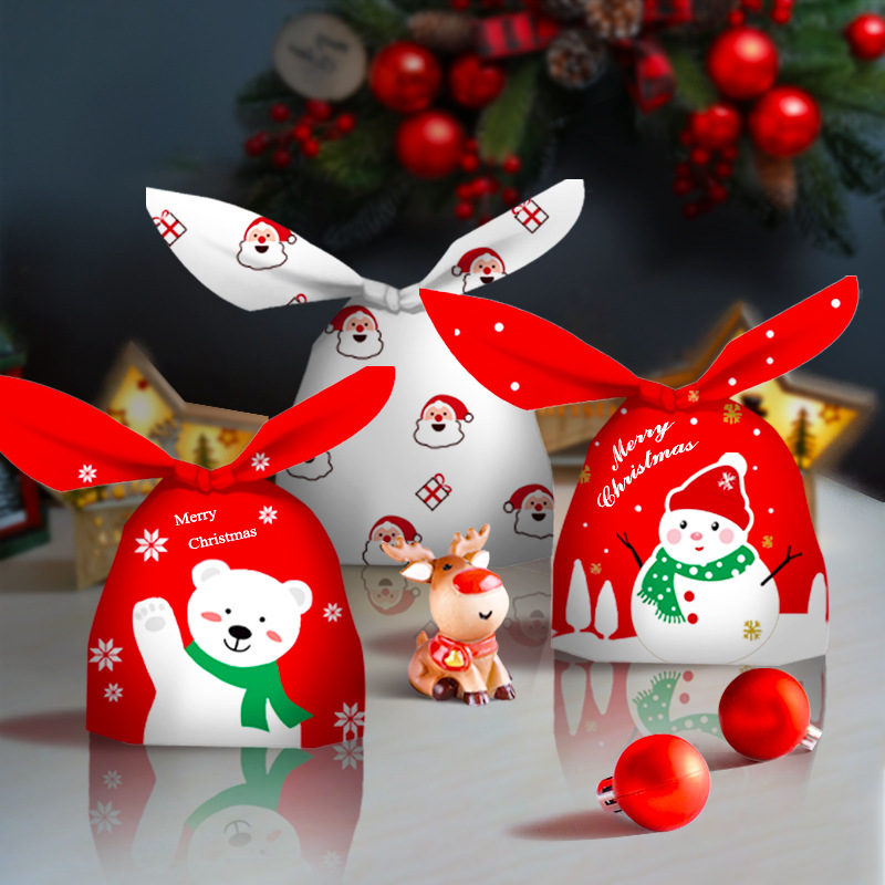 New Christmas rabbit ears gift bag plastic bag dessert baking packaging snowflake crisp nougat bag 50