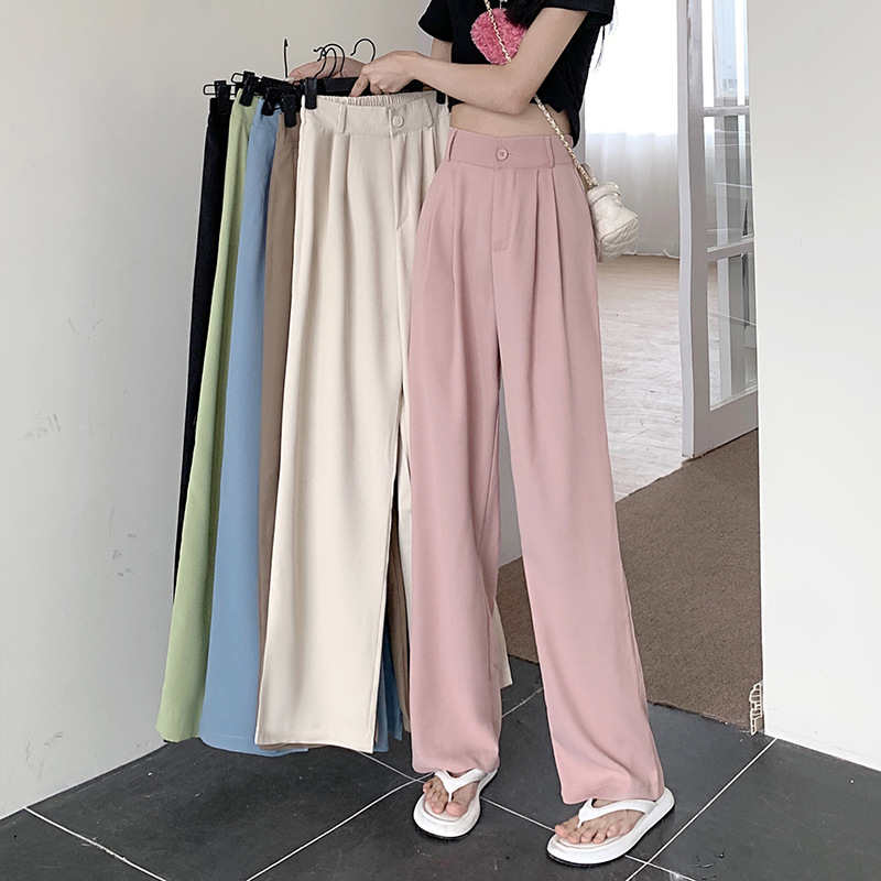 Plus size straight suit pants women's summer new Korean style draping wide-leg pants high waist simple solid color casual trousers fashion